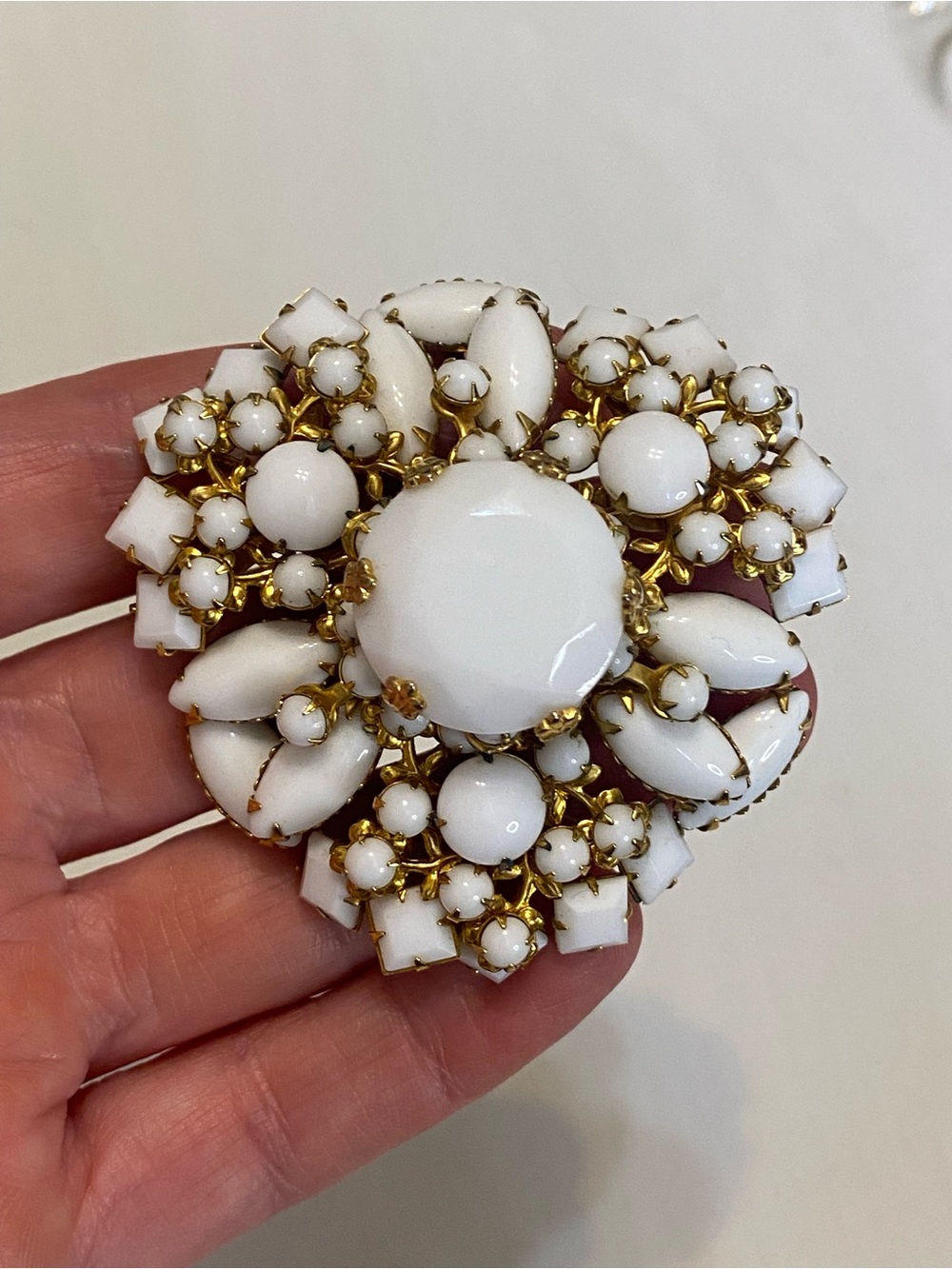Vintage Large Milk Glass Brooch 1960’s